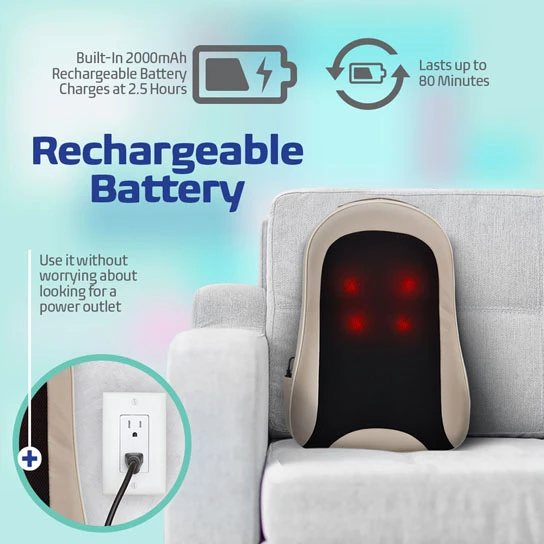 Shiatsu Portable Cordless Back Massage with Heat Deep Kneading Massager Car Seat |