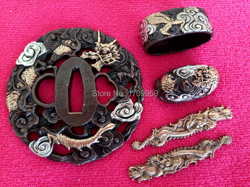 Японский самурайский меч с драконом медный комплект Катана * Tsuba + КАШИРА фучи