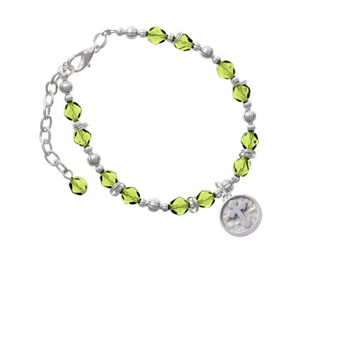 Браслет Silvertone Botonee Cross Round Seal Lime с зеленым бисером| |