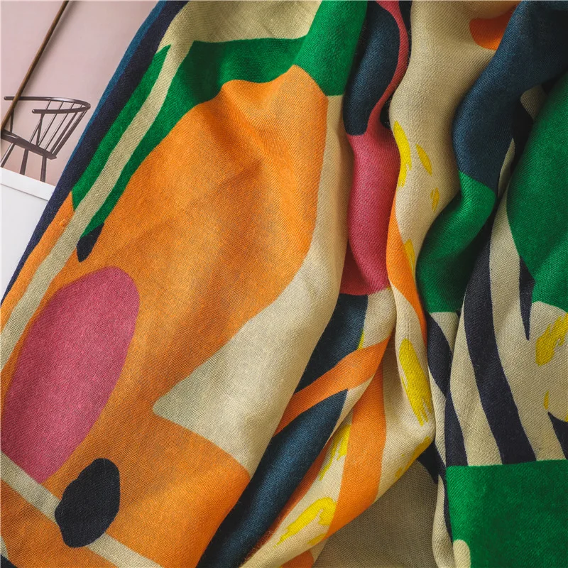 Новинка весны 2019 длинный этнический льняной шарф хлопковый с цветными цветами