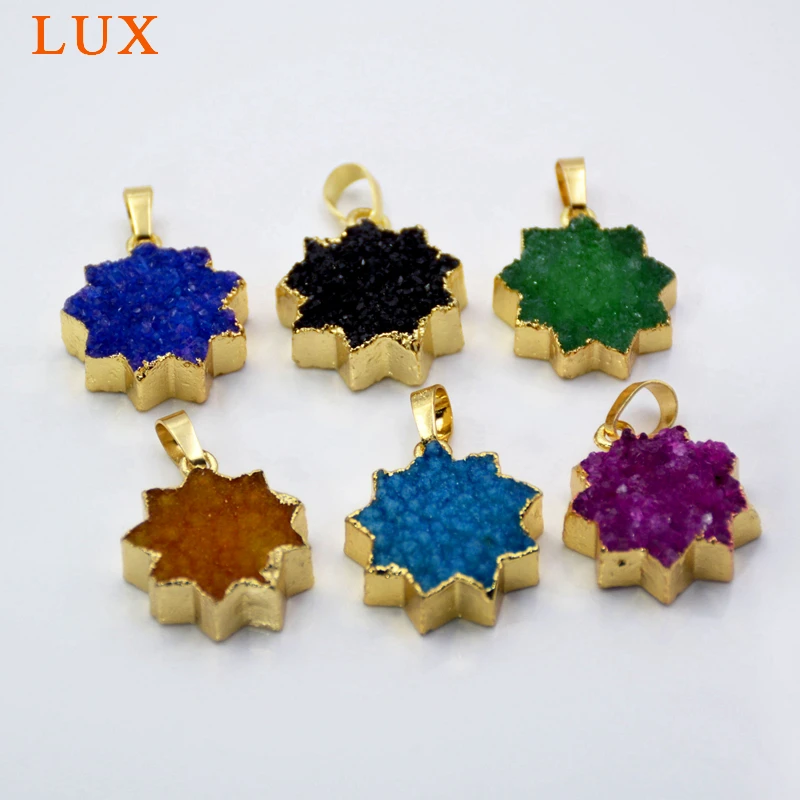 Золотой ободок Природный Радуга Агаты Druzy Geode Star подвеска сырье кристаллов