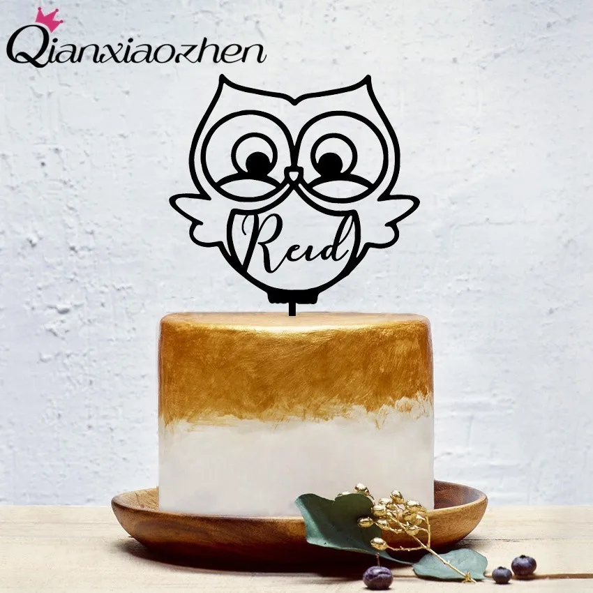 

Qianxiaozhen Personalized Owl Happy Birthday Cake Topper Baby Shower Birthday Cake Decoration Cake Decorating Toppers