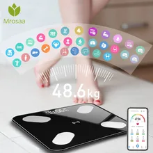 Mrosaa 26*26 см весы для жира, умный BMI, светодиодный, цифровой, для ванной, беспроводной, весы, баланс, bluetooth приложение, Android IOS