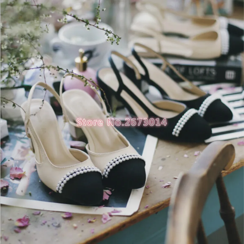 

2019 spring Women Pumps Women Med Heels Round Toe Shoes Pumps Pearls Decor Shallow Mounth Shoe