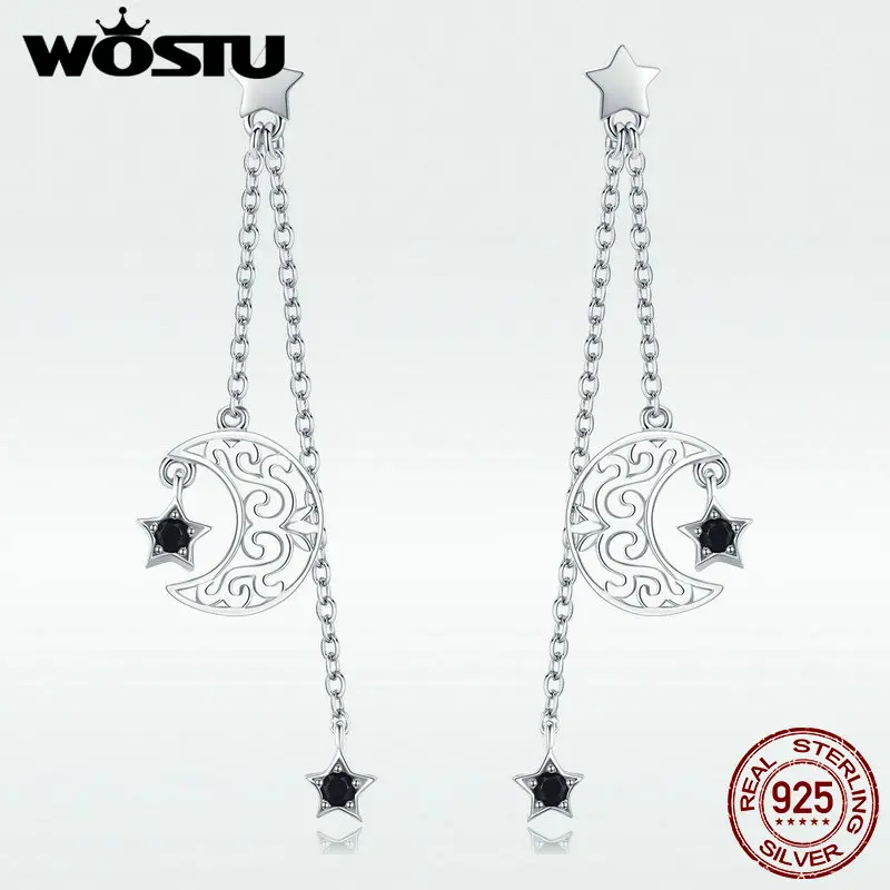 Женские серьги подвески WOSTU из стерлингового серебра 925 пробы с Луной и звездами
