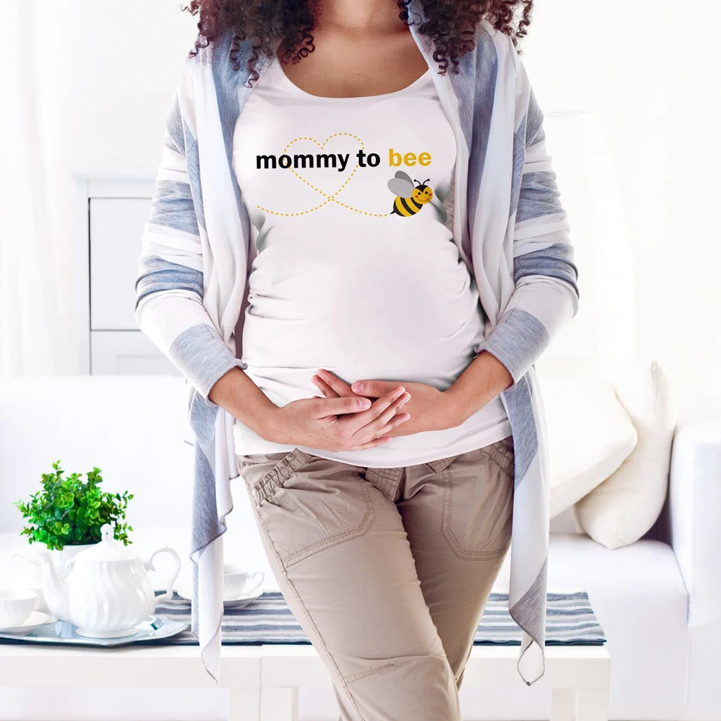 Топ для беременных женщин с коротким рукавом и буквенным принтом Футболка одежда