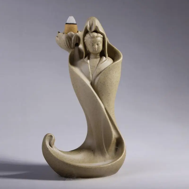 Женский Будда обратного потока благовония горелка дым водопад ладан держатель