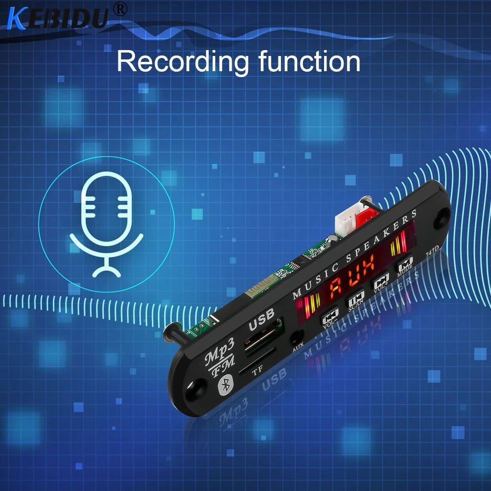 KEBIDU Handsfree Bluetooth автомобильное радио Mp3 плеер декодер плата 5 В-12 в запись FM TF карта