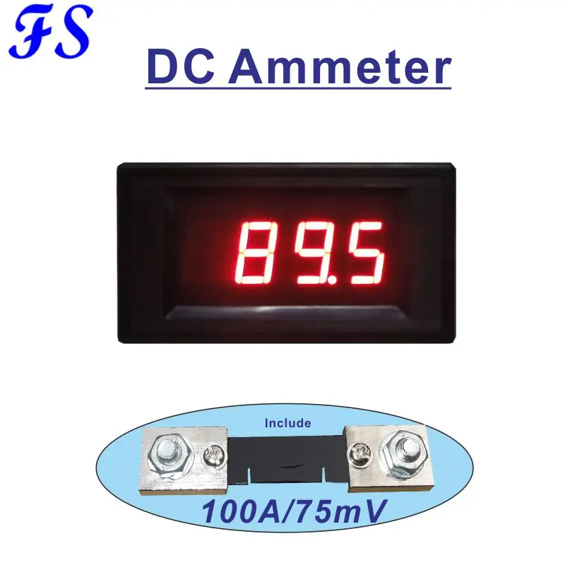 СВЕТОДИОДНЫЙ Цифровой DC ампер метр 0 100A включает шунт 75мв измеритель тока 56