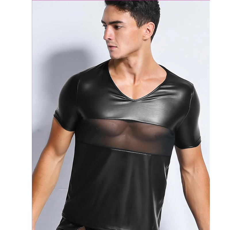 Новое поступление мужские сетчатые нательные рубашки AIIOU из искусственной кожи