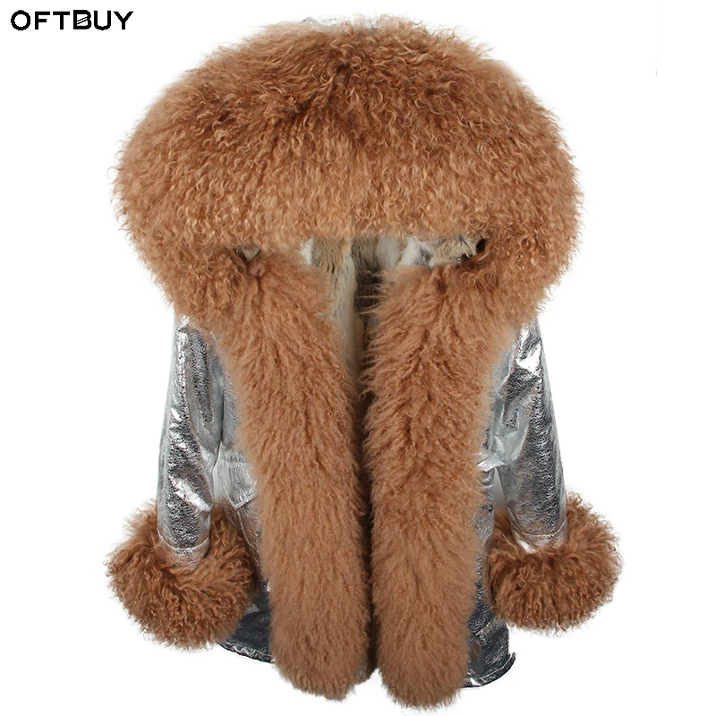 OFTBUY 2020 натуральным лисьим мехом пальто зимняя куртка Для женщин Длинная парка