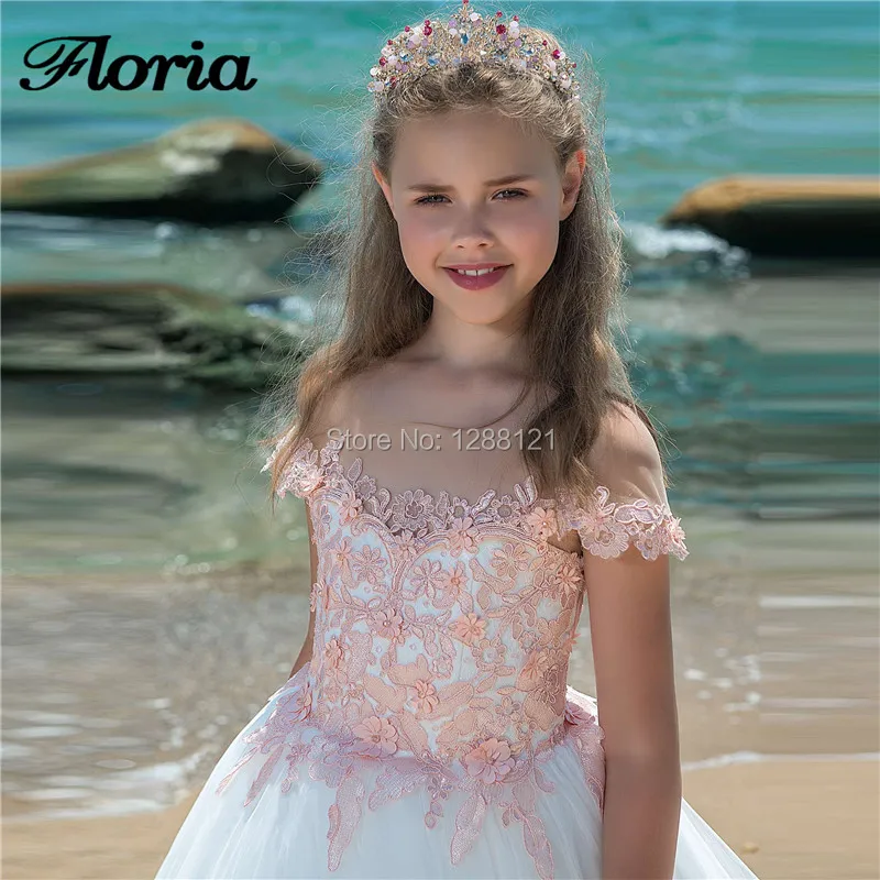 Pink Lace Flower Girl Dresses For Weddings 2019 New Elegant Long Kids Prom Pageant Gowns Ball Gown First Communion Dress | Свадьбы и