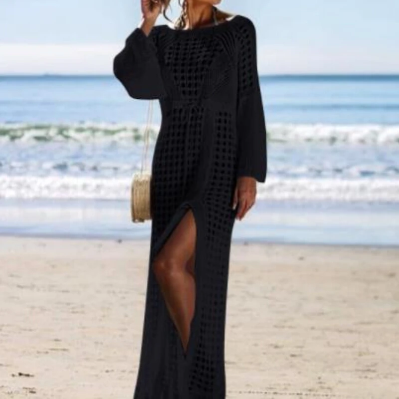 Женское вязаное бикини с рукавами-колоколами пляжный купальный костюм вырезами