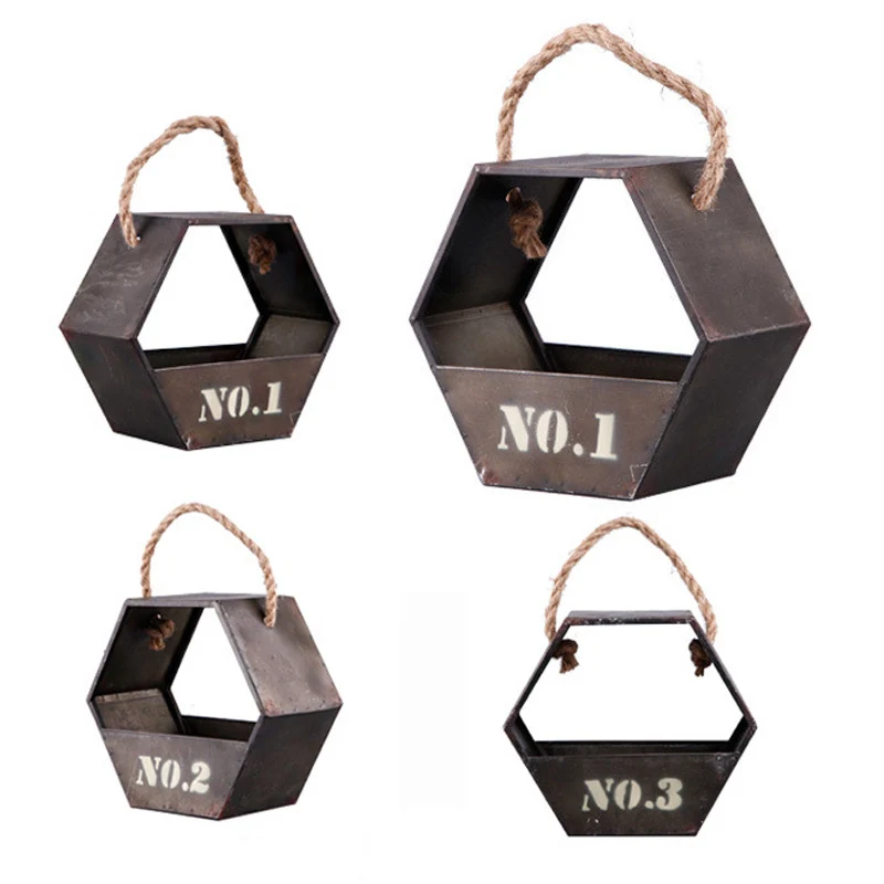 

Vintage Household Storage Rack Wall Hanging Flower Pot Bar Coffee Shop Creative Pendant Storage Rack Retro Home Wall Decorations