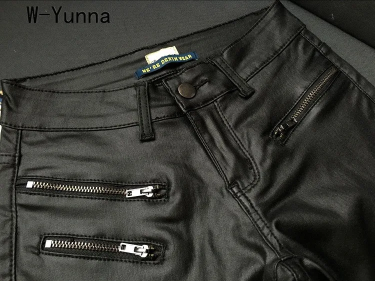 W-Yunna новые модные имитация денима тонкие леггинсы для женщин черный мотоцикл