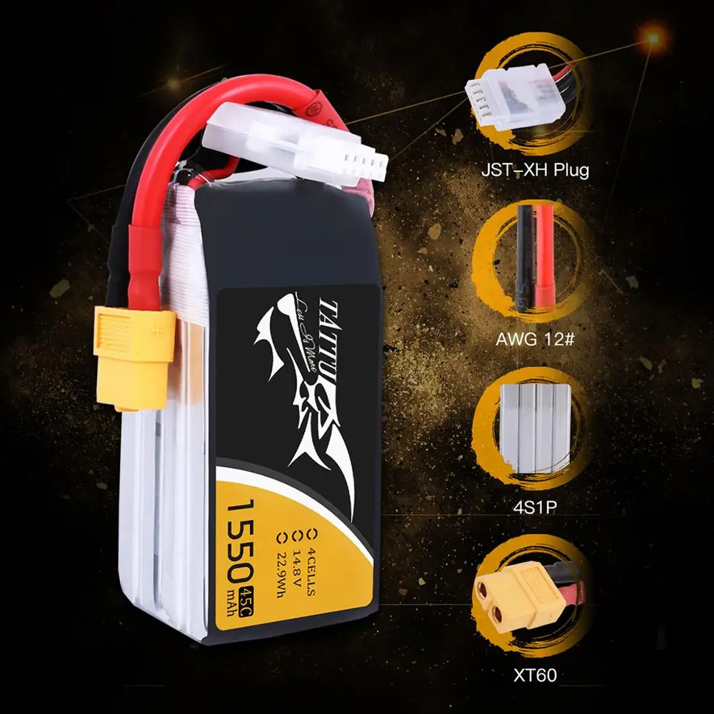 Литий полимерный аккумулятор Tattu 1550mAh Lipo 14 8 V XT60 Plug 45C Max 90C RC battery для FPV Drone Quadcopter Car