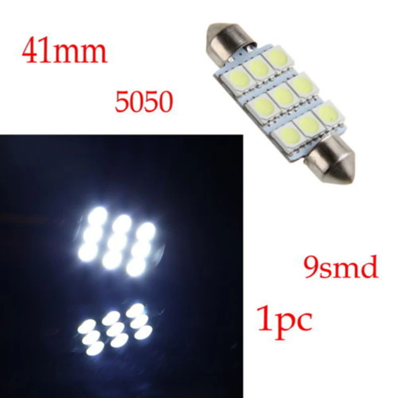 10 шт. 12 В постоянного тока белый 41 мм 5050 9SMD светодиодный Автомобильный интерьер