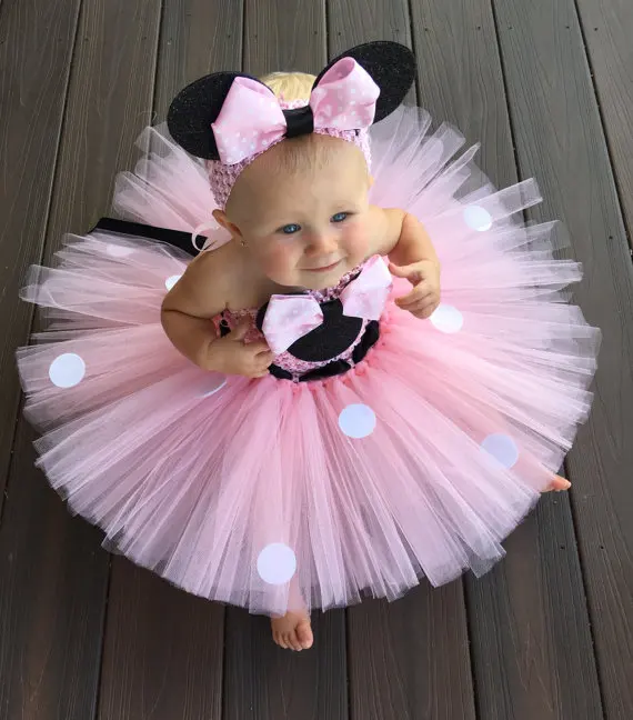 Girls Red Mickey Minnie Tutu Dress Baby Crochet Tulle Tutus Cartoon with Dots Bow and Headband Kids Party Cosplay Dresses | Детская