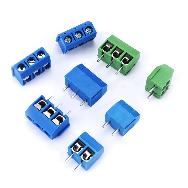 

New 10Pcs/lot KF301-5.0MM 2P KF301-3P Pitch 5.0mm Straight Pin 2P 3P 4P Screw PCB Terminal Block Connector Blue Green