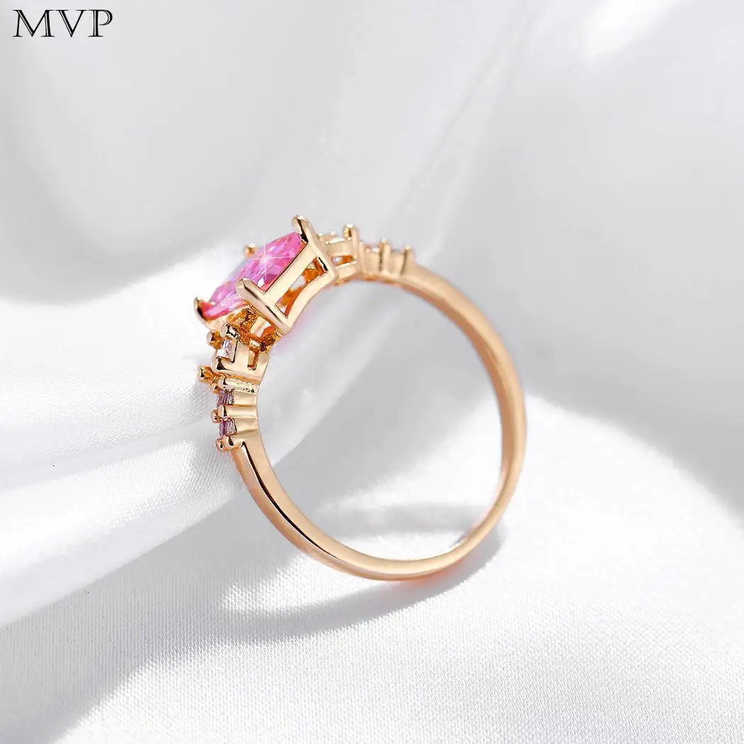Women Casual Fashion Shiny Rhinestone Inlaid Silver Gold Geometric Pink Decoration Zircon Alloy Ring | Украшения и аксессуары