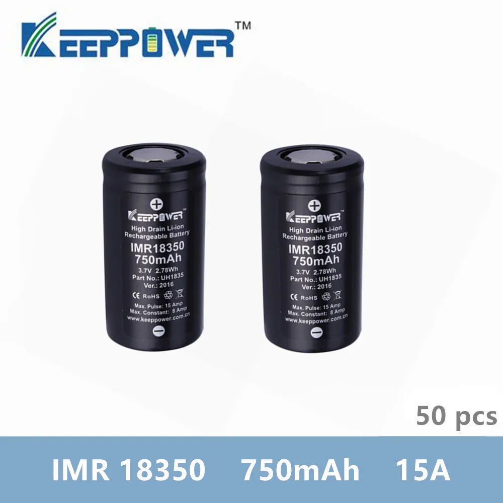 50 pcs KeepPower IMR 18350 battery IMR18350 750mAh 15A max discharge li-ion high drain 3.7V drop shipping Original | Электроника
