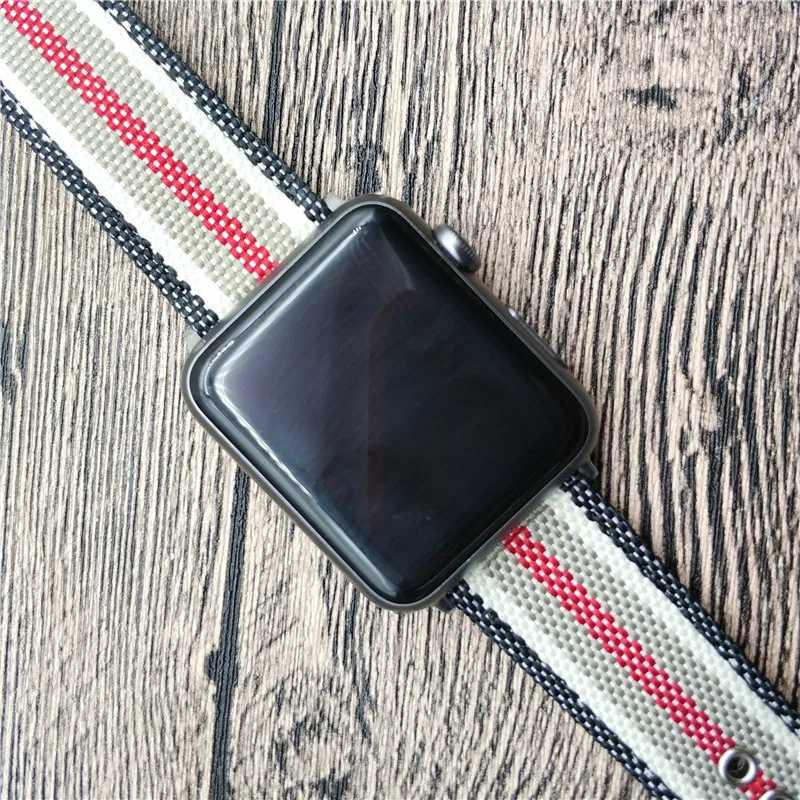 Ремешок для часов Apple Watch Series 4 полосатый нейлоновый + кожаный ремешок 1 2 3 наручный
