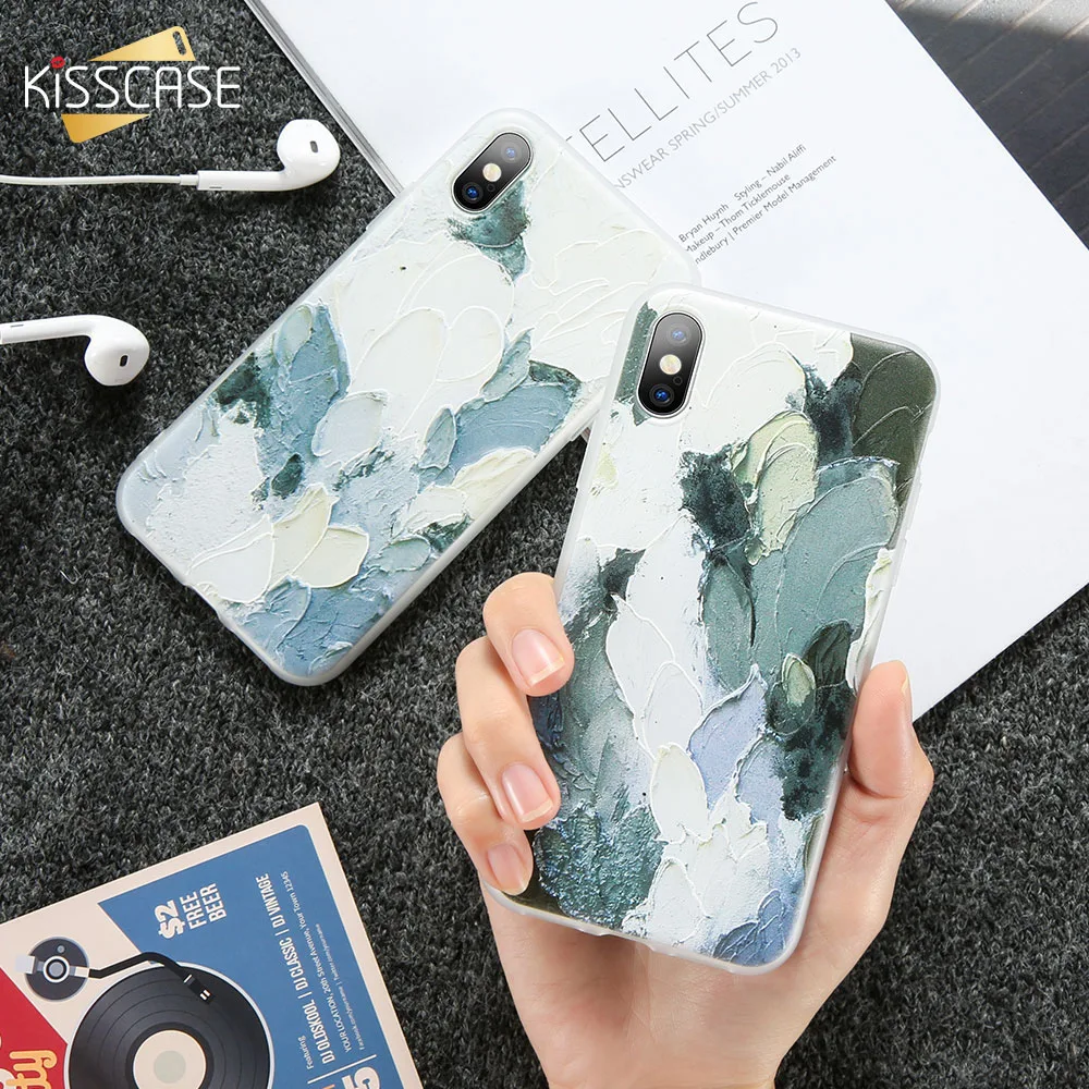 KISSCASE Oil Painting Phone Case For iPhone 5 5S SE X XR XS MAX 3D Embossed Graffiti Cases 6 6s 7 8 Plus Cover Coque |