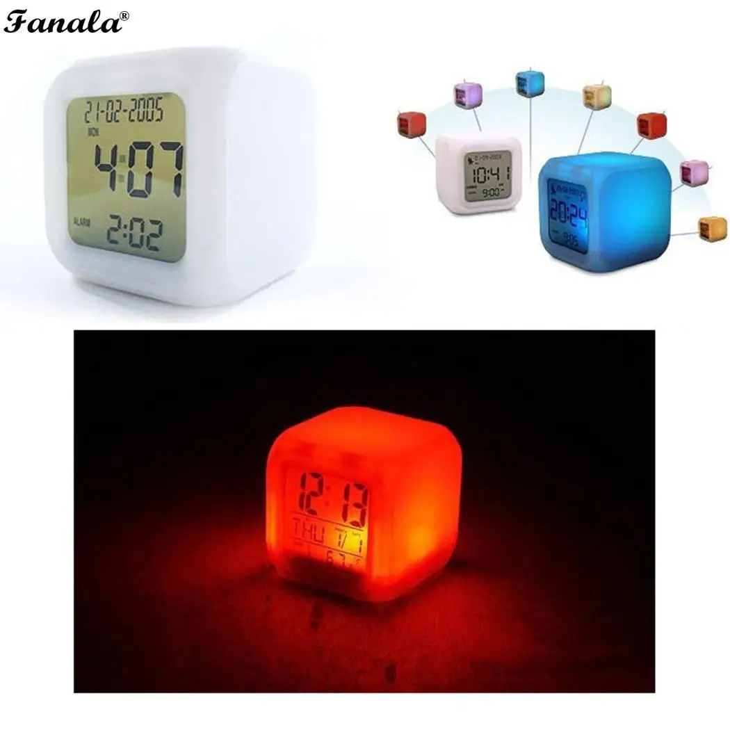 Portable Mute Timing Alarm Clock Househole Home Seven Color Change 3 x AAA Battery(Not Include) Square | Дом и сад