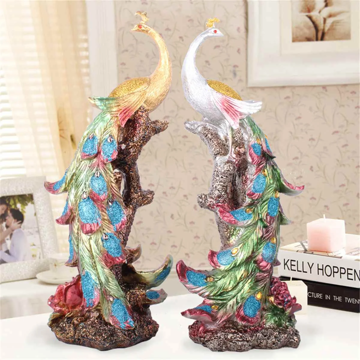 

New Resin Statue Colorful Bird Wonder Phoenixs Figurine Home Furnishing Decorative Sculpture Peacock Office Home Decor Crafts