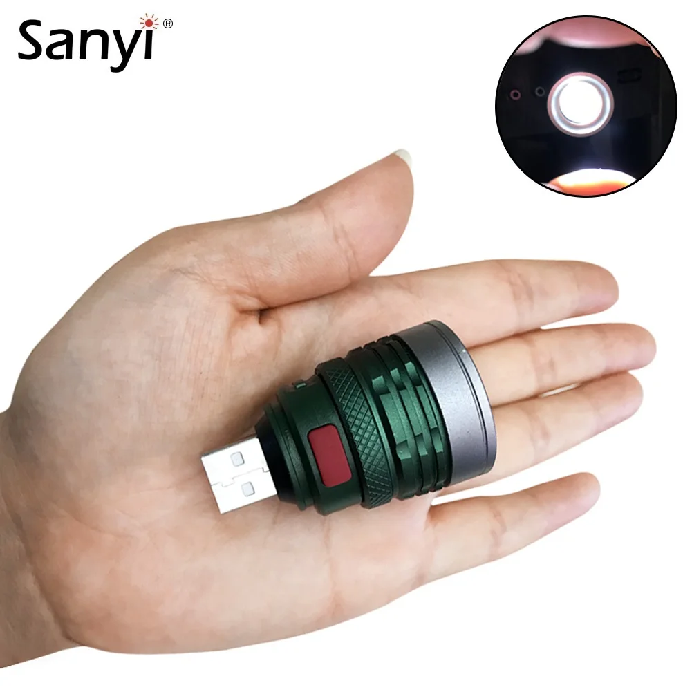 Светодиодный зуммируемый фонарик Sanyi Mini USB Q5 алюминиевый рабочий
