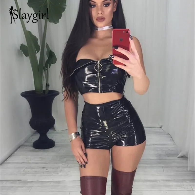 Slaygirl сексуальный Однотонный черный комплект из двух предметов штаны
