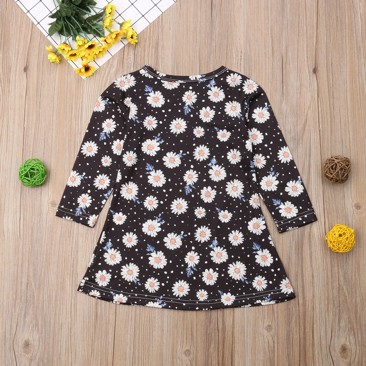Fashion Toddler Kids Baby Girls Long Sleeves Cotton Black Flower Daisy Tutu Party Dresses Outfit Autumn Cute | Детская одежда и