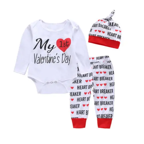 2019 My 1st Valentine's Day Clothes Set Newborn Baby Boy Girl Long Sleeve Tops Romper Legging Pant Children Casual Outfit | Детская