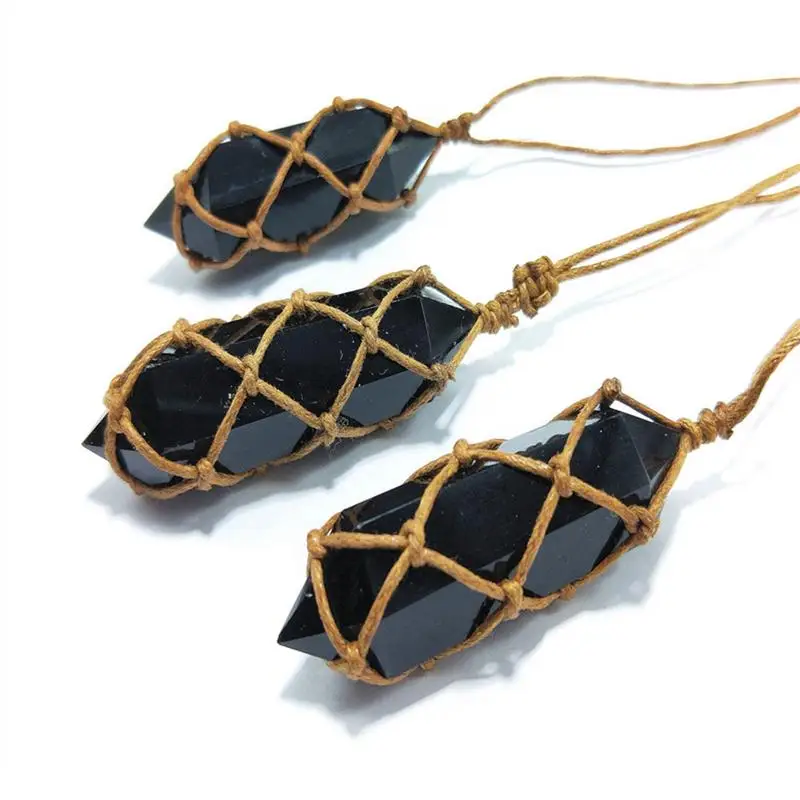Natural Obsidian Amethyst Quartz Crystal Pendant Handmade Healing Gemston Wand Reiki Hangings | Дом и сад