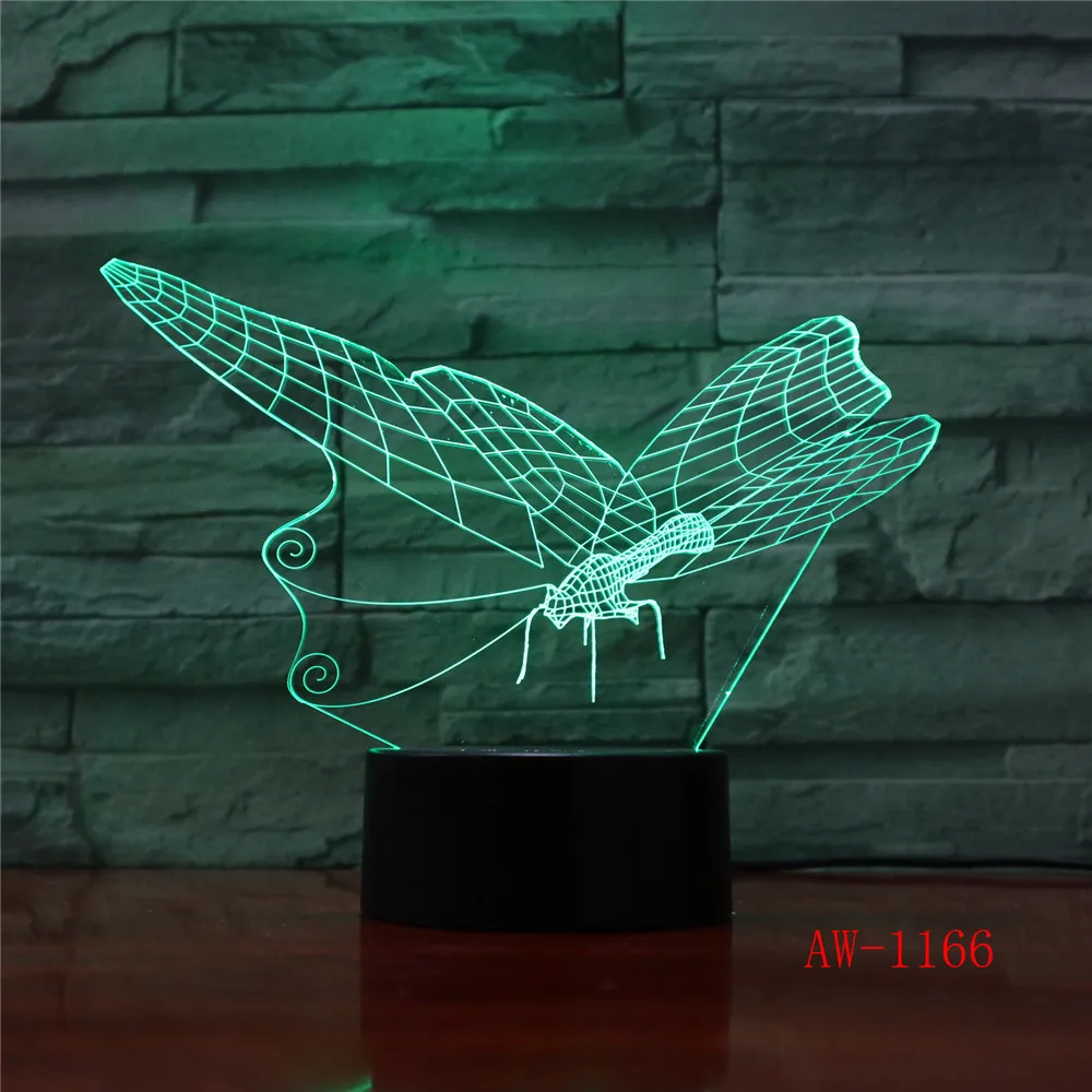 Бабочка LED 3D свет ночник настольная лампа 7 цветов Изменение фонарик USB RGB