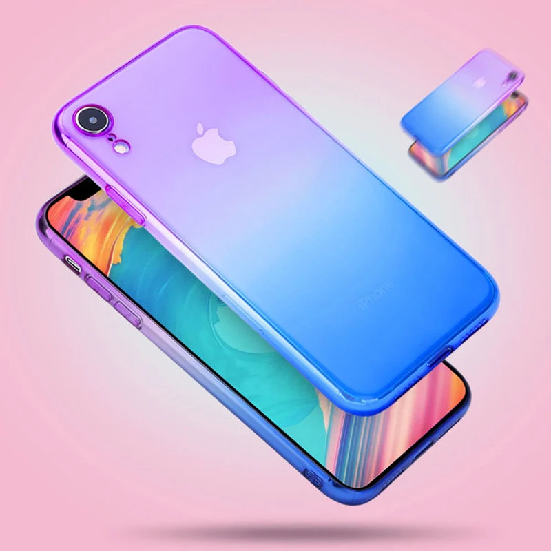Ультратонкий цветной градиентный чехол для iPhone XR X XS Max 8 Plus 7 мягкий из ТПУ 6S 6