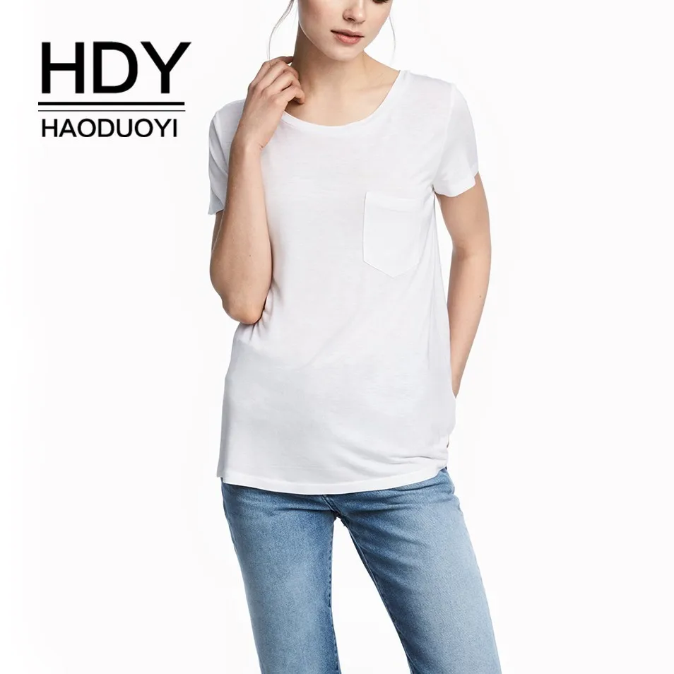 Футболка HDY Haoduoyi Однотонная футболка для девочек на лето 2019 | Женская одежда