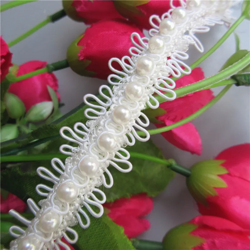 1 ярд белый жемчуг цвета слоновой кости с бисером вышитая кружевная отделка лента