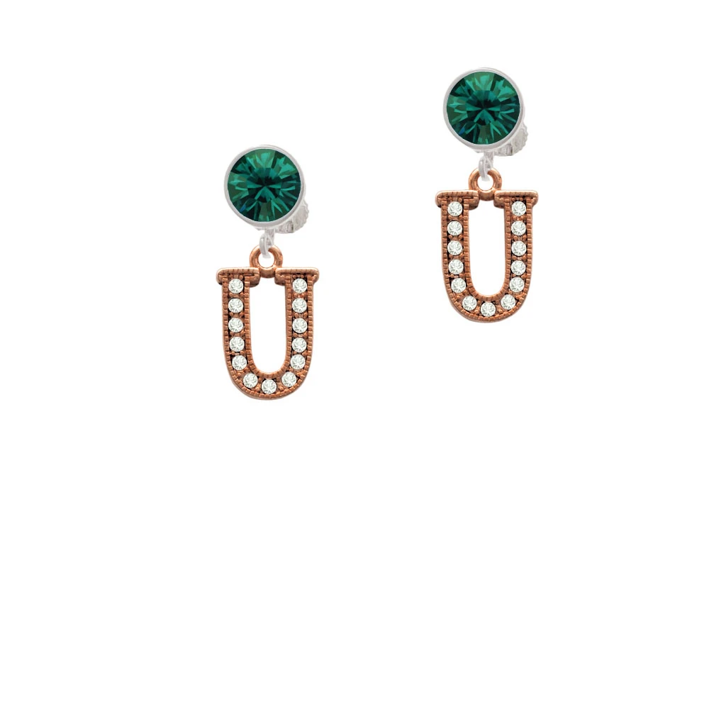 Crystal Rose Gold-colored Tone Initial - U Clip On Earrings | Украшения и аксессуары
