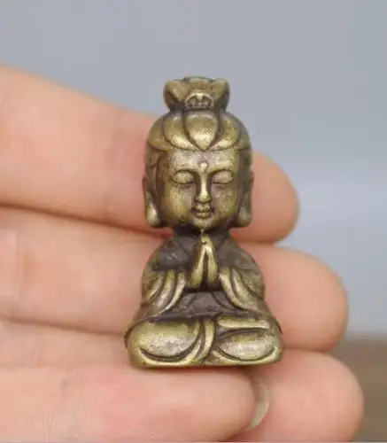 Китайская архаизма Чистая латунь Гуаньинь bodhisattva маленькая статуя Будды | Дом и