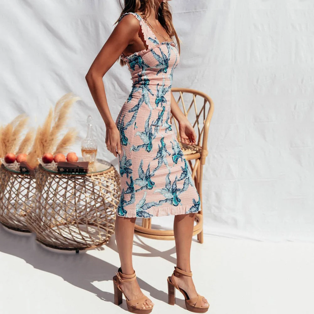 Women bodycon Boho floral print ruffle beach dress holiday casual long Summer sexy elegant party midi club 2019 | Женская одежда