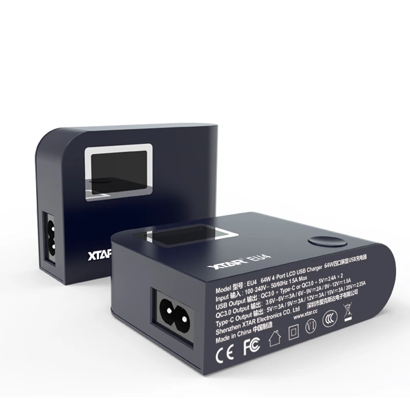 CLAITE XTAR EU4 64 Вт type C QC3.0 зарядное устройство с ЖК экраном 4 порта USB US для iPhone samsung