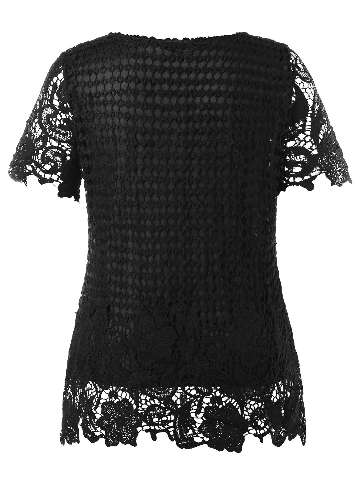 Wipalo Women Plus Size 5XL Crochet Lace Blouse Scoop Neck Short Sleeves Casual Solid Black 2019 Ladies Summer Tops|Блузки| |