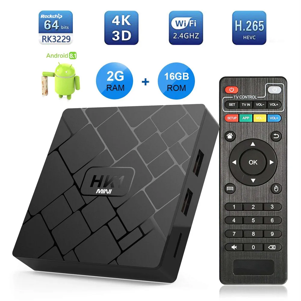 HK1 Мини Смарт ТВ коробка Android 8 1 2 ГБ + 16 Гб Rockchip RK3229 четырехъядерный WIFI 4G 4K HK1mini Google