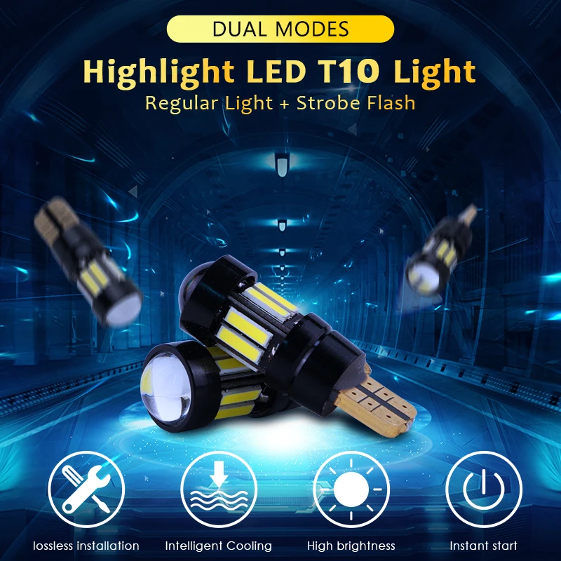 R8 10 шт./лот стробоскоп Hyper Flash T10 W5W 194 168 светодиодная мигающая лампа 7020 10SMD с широким