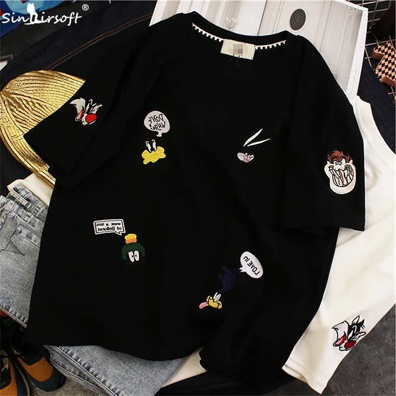 2019 Летняя женская хлопковая свободная детская одежда с мультяшными узорами