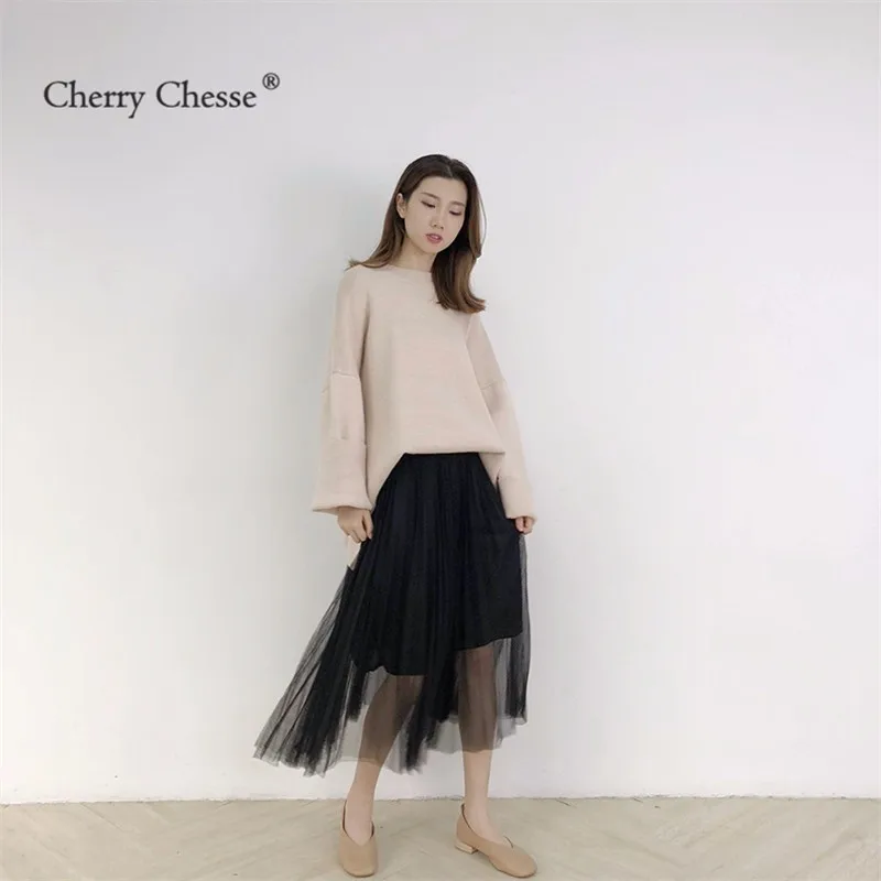 Cherry изящество Милая женская сетчатая юбка пэчворк однотонная Империя низ