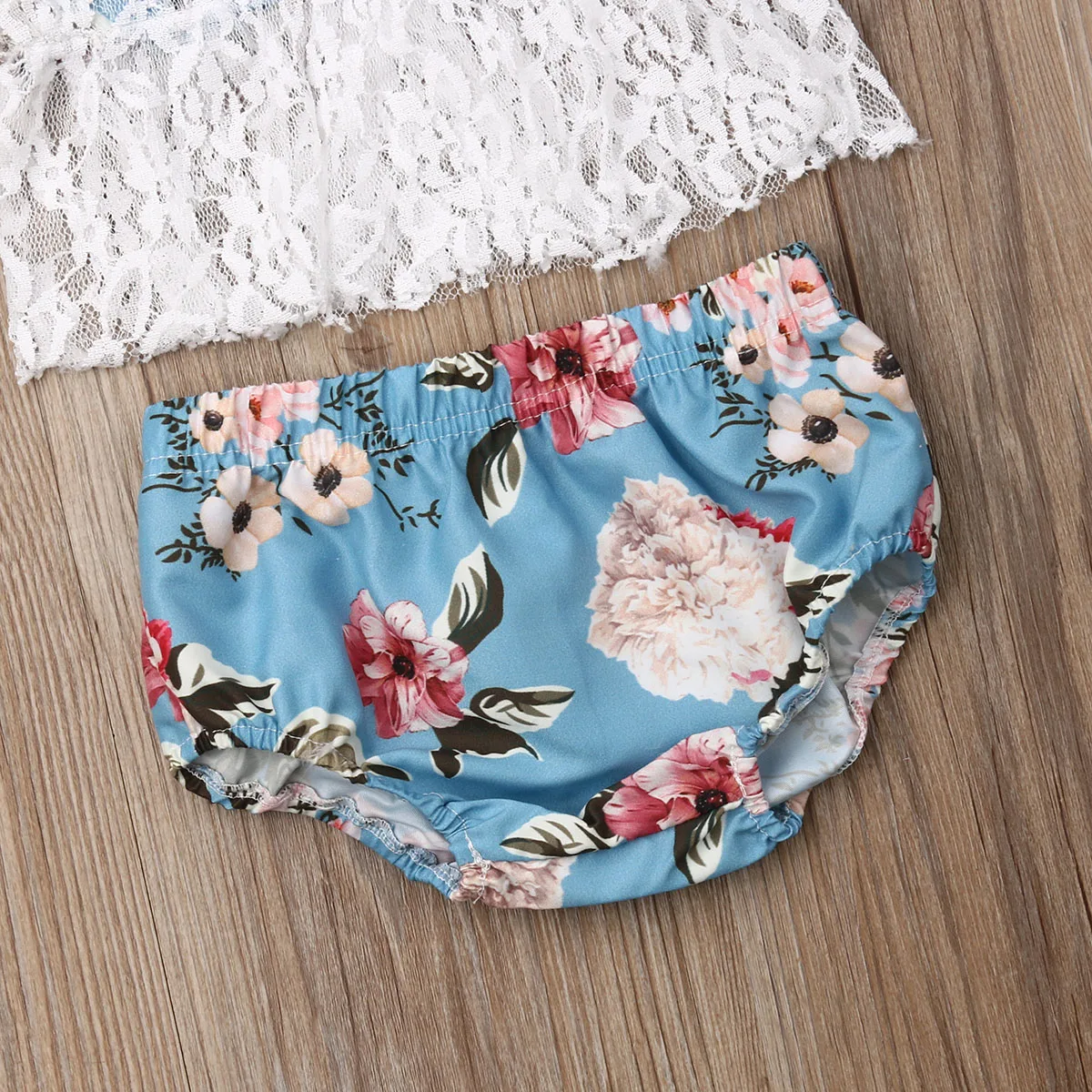 3 предмета Одежда для новорожденных девочек топы с рюшами кружевные синие шорты