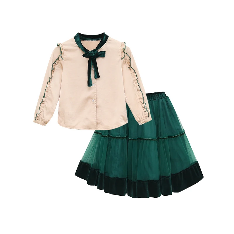 

Princess Velvet Chiffon 2 Pcs Set Age For 4-14 Yrs Teenage Girls Spring Clothes Long-sleeve Blouse+skirt Big Girl School Outfits