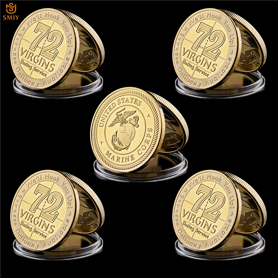 

5Pcs US 72 Virgins Dating Service Challenge Coin US Navy Marine Corps Gold Plated Token US Coin Collection Value